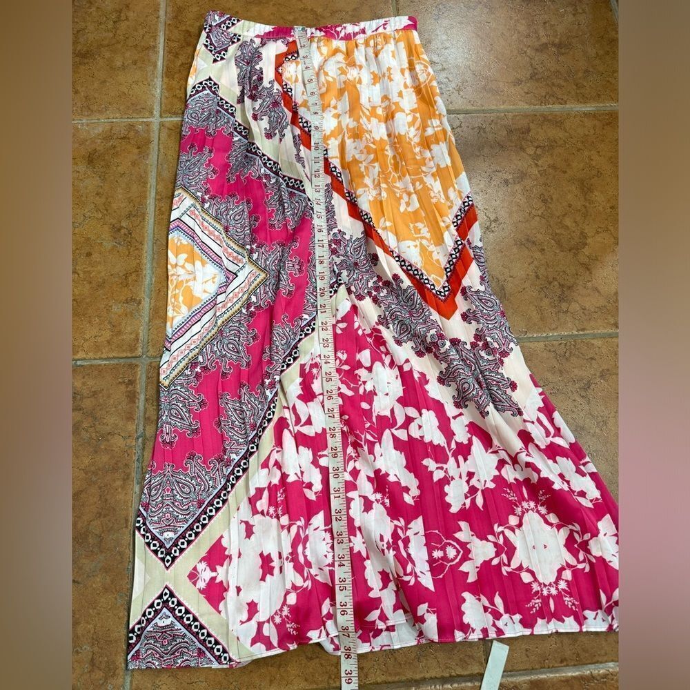 NWT Chico's Pleated Borders Maxi Skirt Womens Multi Color Paisley Floral Size 0 - Picture 6 of 6